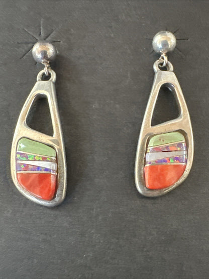 Southwestern Sterling Silver Multicolor Gaspeite Opal Inlay Earrings 4436
