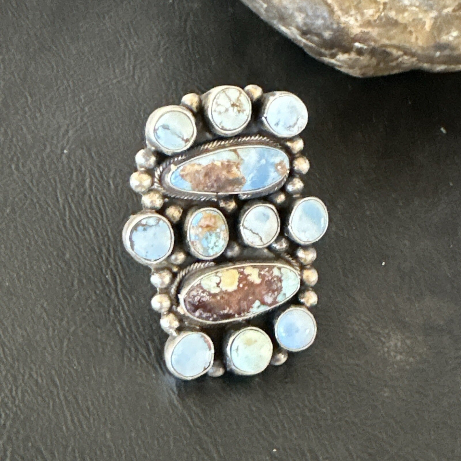 Womens Golden Hills Turquoise Navajo Sterling Silver Cluster Ring Sz 8 17774