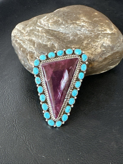 Statement Cluster Turquoise Purple Spiny Navajo Sterling Silver Ring Sz 10 19103