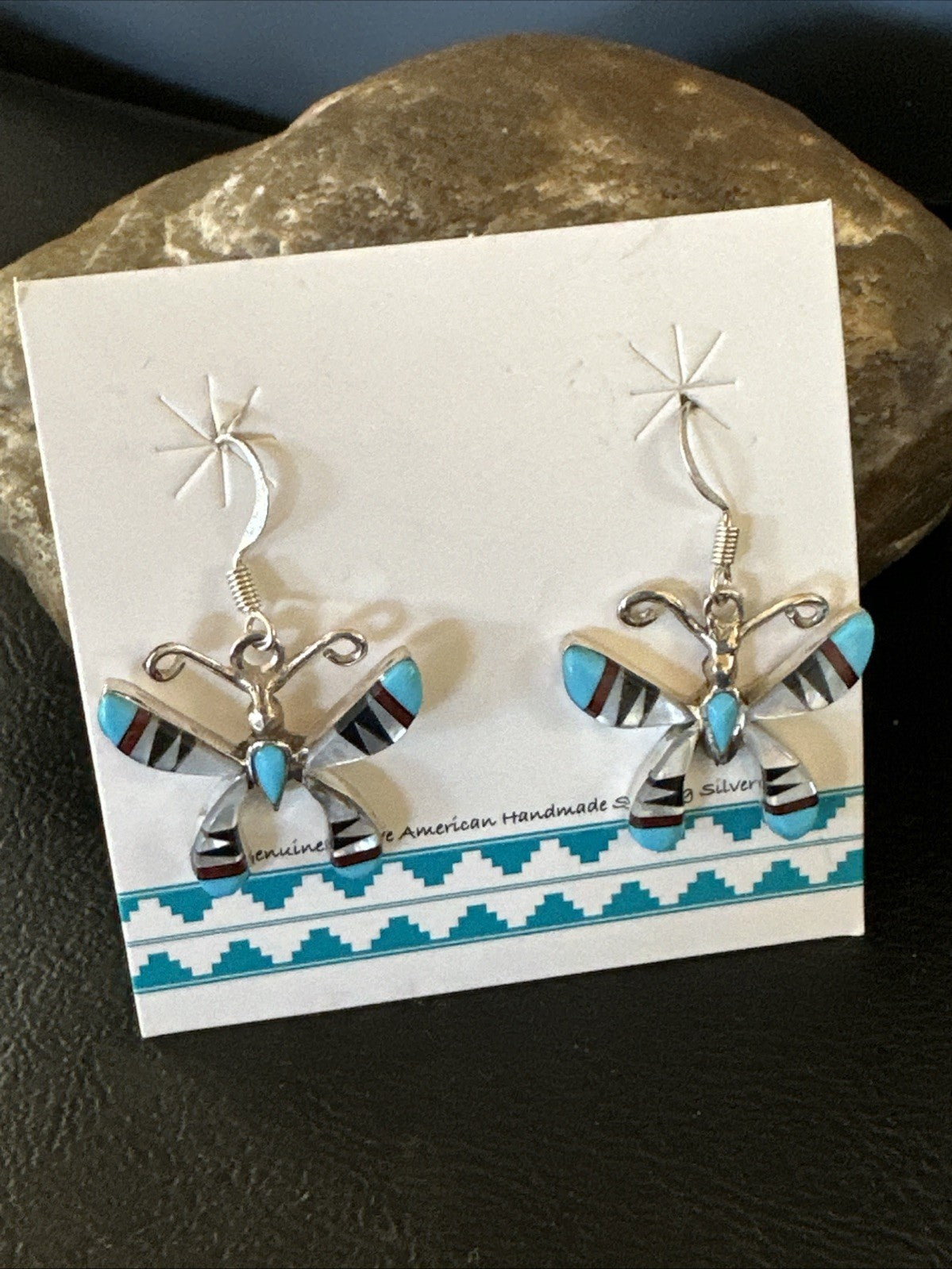 Butterfly Multicolor Turquoise MOP Inlay Sterling Silver Earrings 19815