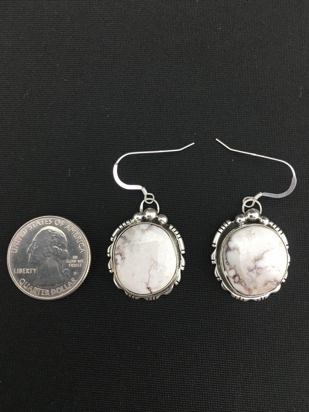 Navajo Sterling Silver Wild Horse Turquoise Earrings 1" 01321