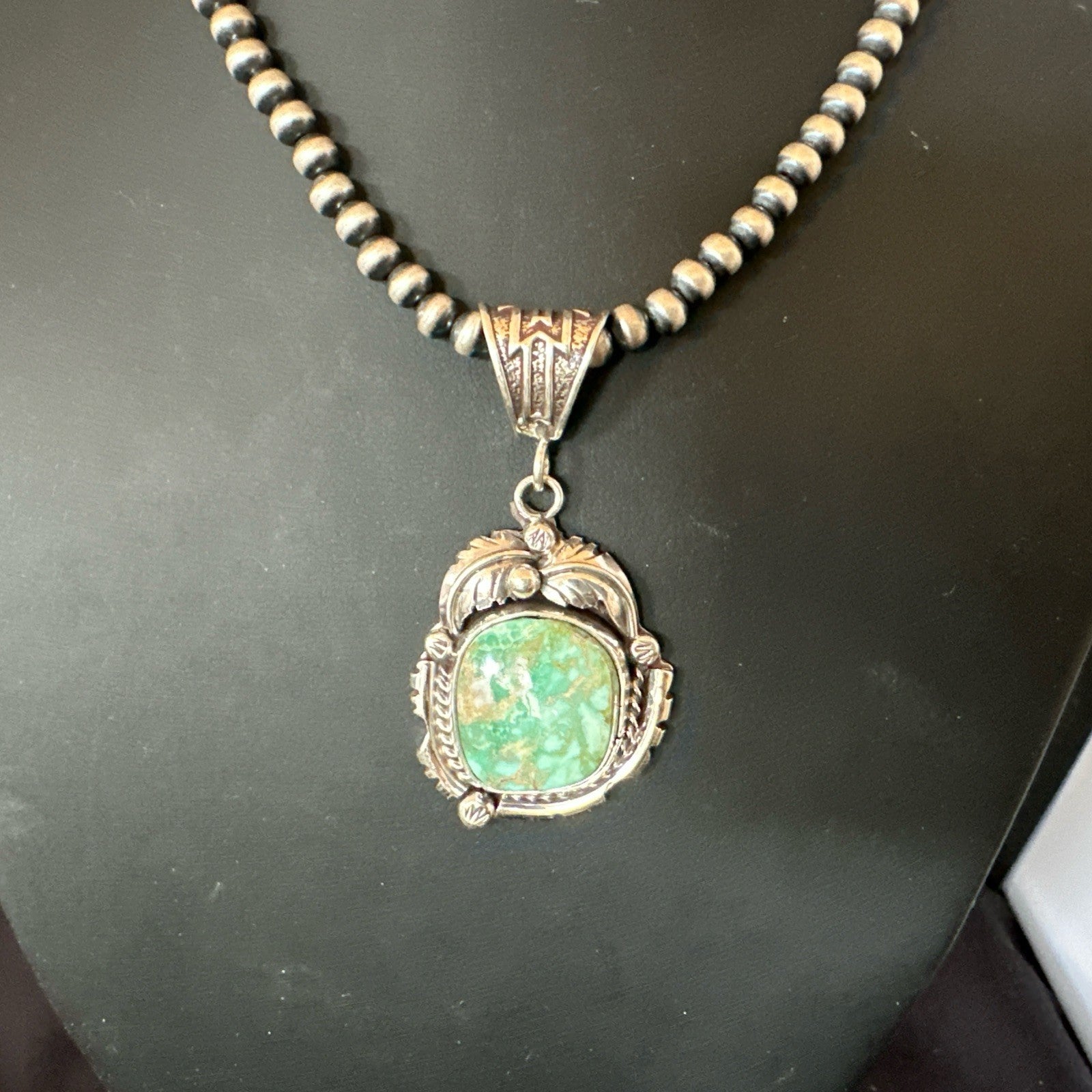 WoMens Navajo Sterling Silver  Green Royston Turquoise Necklace Pendant 19365