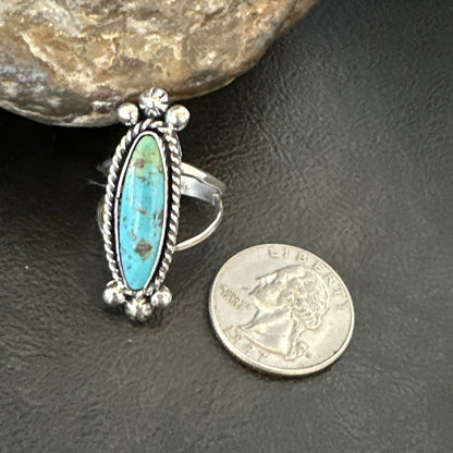Blue Kingman Turquoise Navajo Sterling Silver Ring Size 7.5 18631