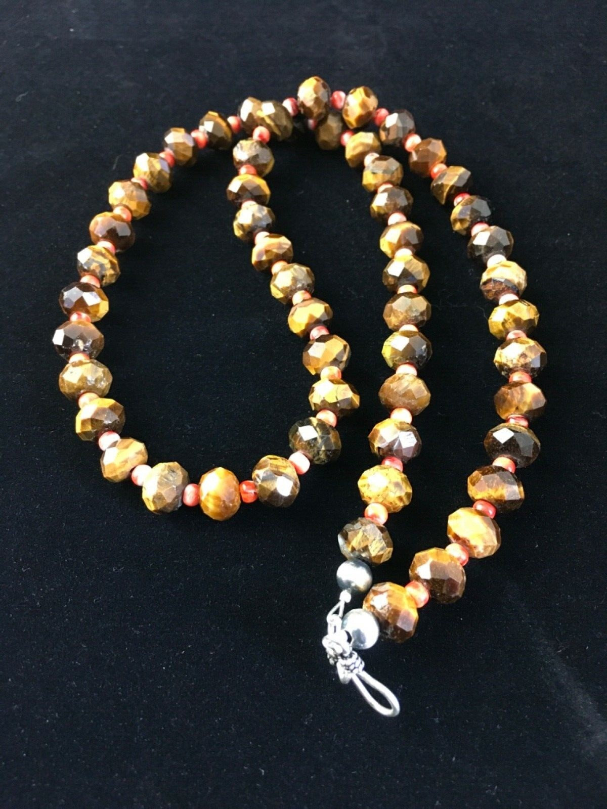 Tiger's Eye & Spiny Oyster Navajo Sterling Silver Necklace 1793