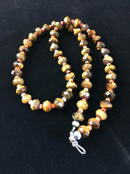 Tiger's Eye & Spiny Oyster Navajo Sterling Silver Necklace 1793