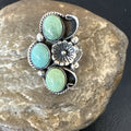Yazzie Ring Green Turquoise Navajo Cluster Size 8 | Sterling Silver | Authentic Native American Handmade | 19206