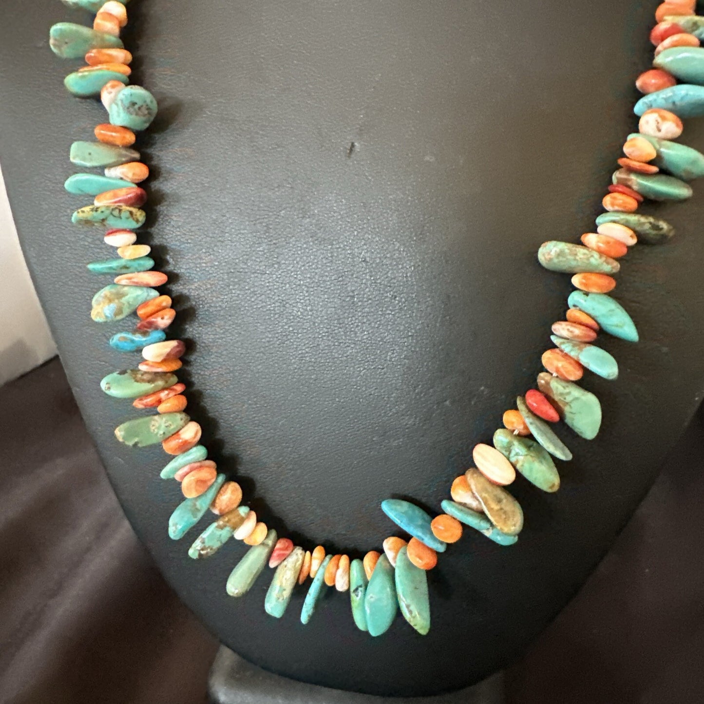 Green Turquoise Spiny Oyster Nugget Sterling Silver Necklace 21" 18090