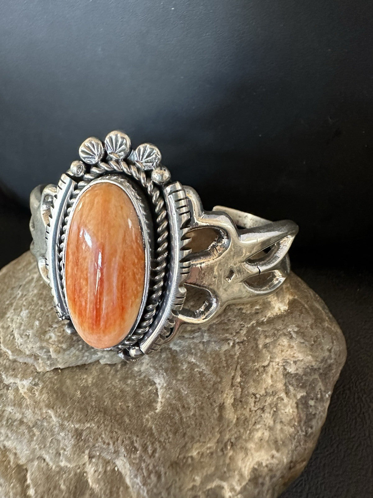 WoMens Tufa Orange Spiny Oyster Navajo Sterling Silver Cuff Bracelet 7.7" 19455