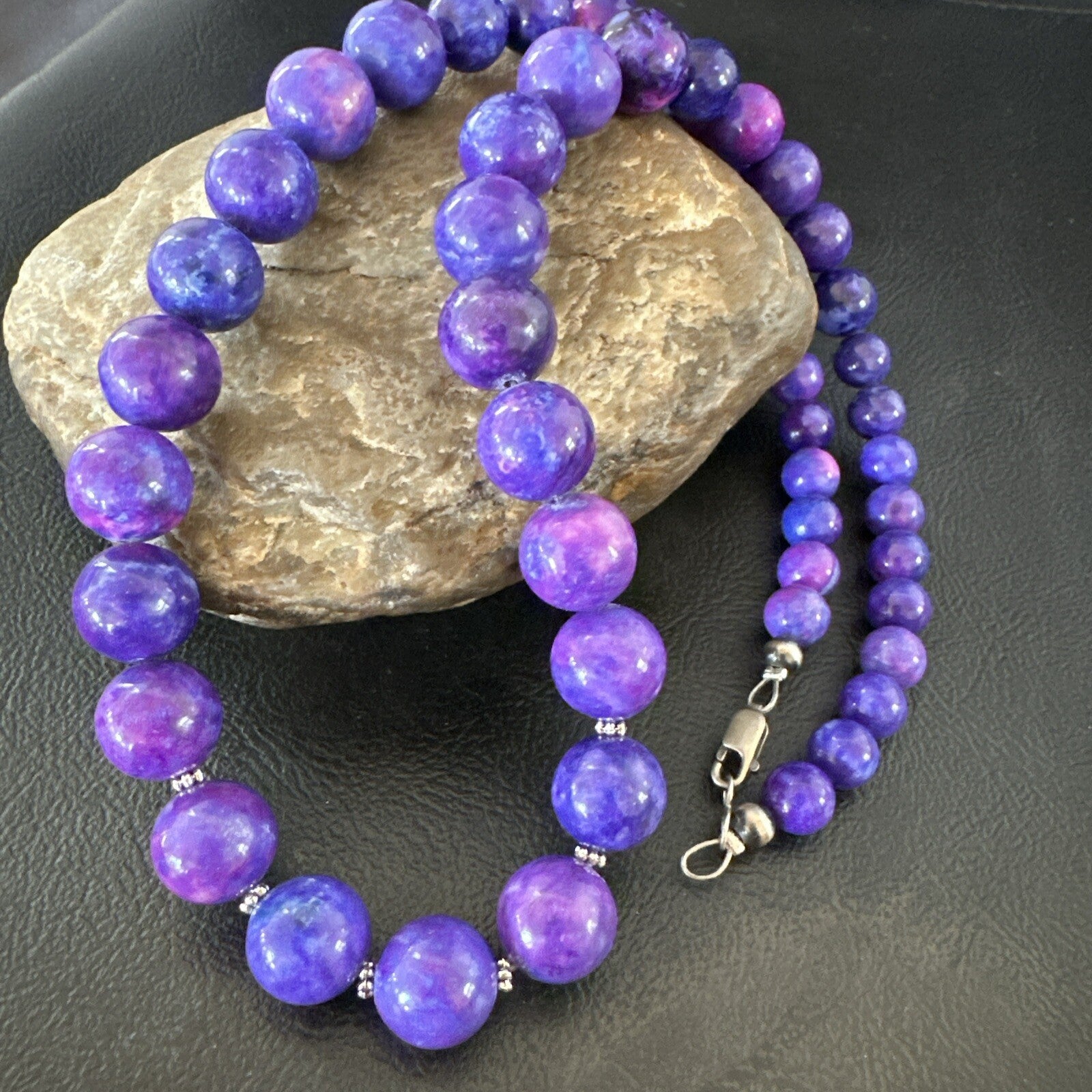Royal  Purple Stone Graduated Bead Navajo Sterling Silver Necklace 21” 18076
