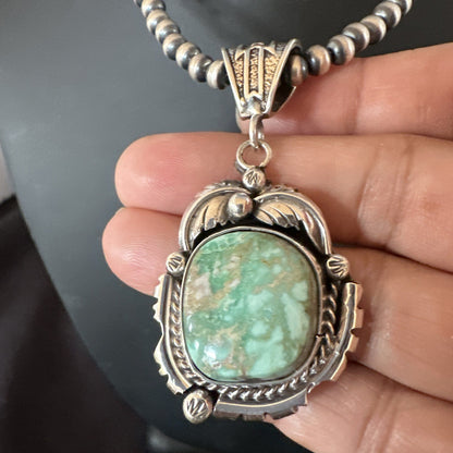 WoMens Navajo Sterling Silver  Green Royston Turquoise Necklace Pendant 19365