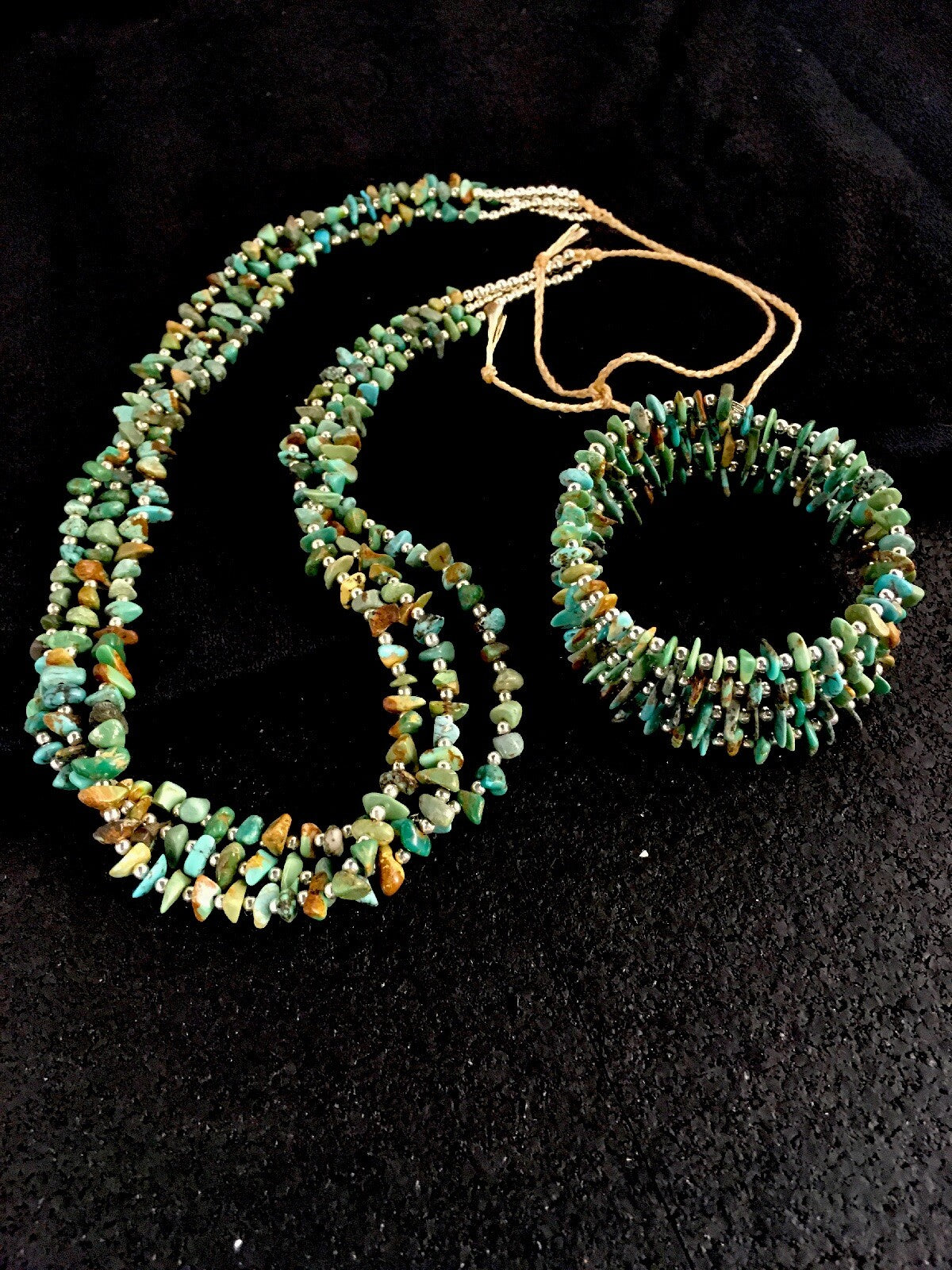 Native Nugget Turquoise Santo Domingo 3 Strand Necklace & Bracelet Set8762