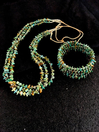 Native Nugget Turquoise Santo Domingo 3 Strand Necklace & Bracelet Set8762