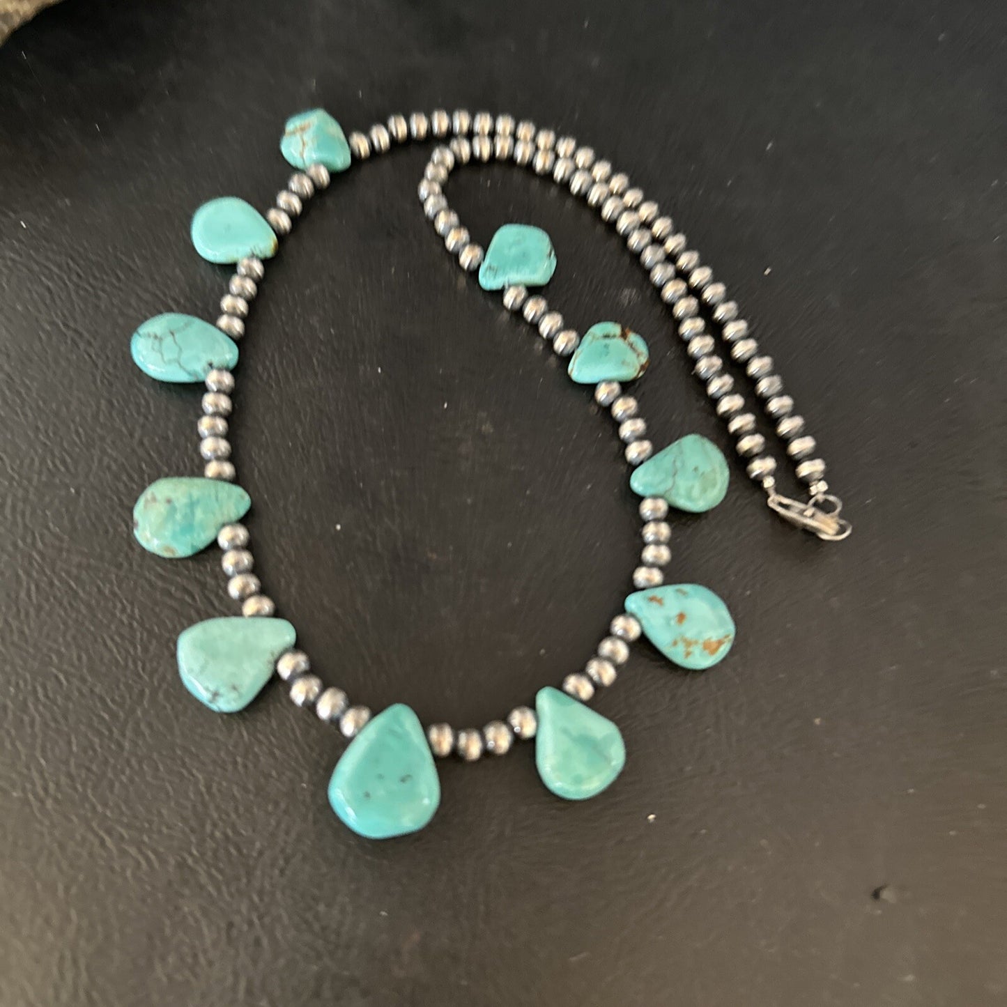 20in Teardrop Navajo Pearls Sterling Silver Blue Turquoise Necklace 14733