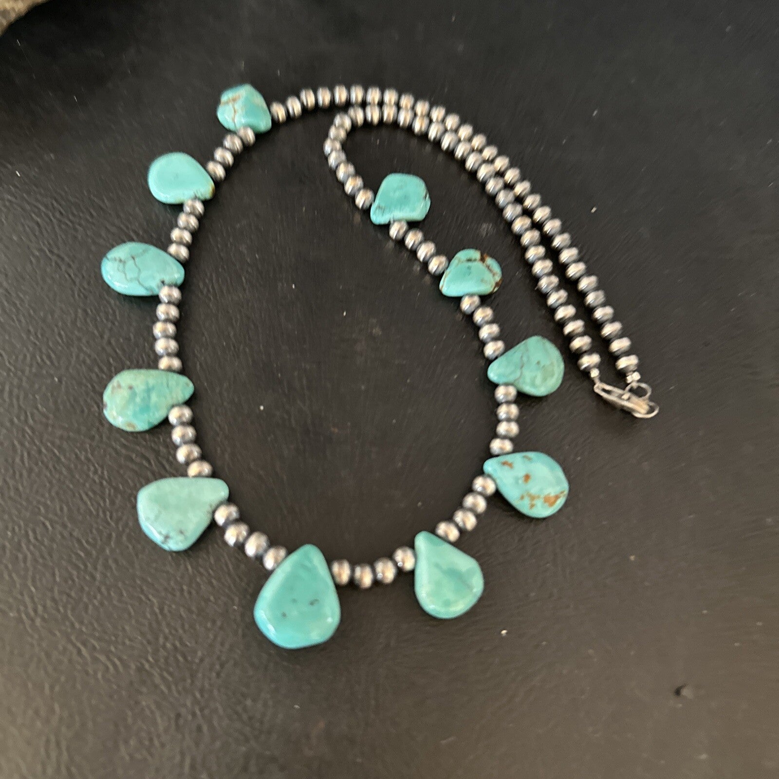 20in Teardrop Navajo Pearls Sterling Silver Blue Turquoise Necklace 14733
