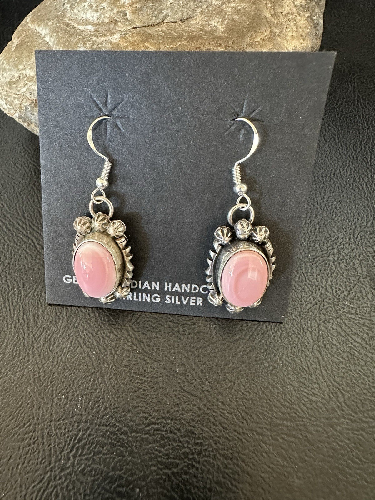 Handmade Pink Queen Conch Sterling Silver Navajo Dangle Earrings Yazzie 19535