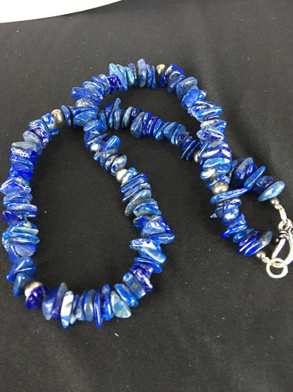 Mens Blue Lapis Lazuli Navajo Pearls Sterling Silver Necklace 08066