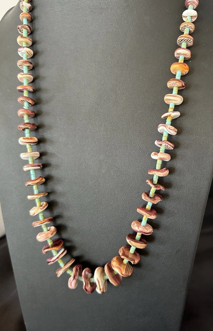 Purple Spiny Oyster Turquoise Navajo Pearls Sterling Silver Necklace 29” 19465