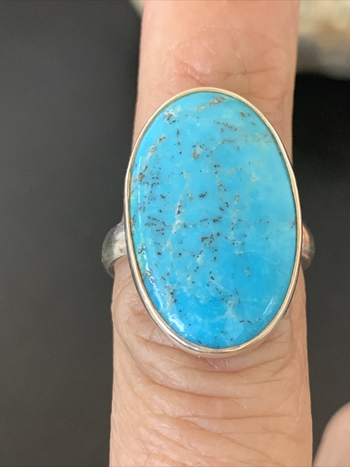 Womens Blue Kingman Turquoise Navajo Sterling Silver Ring Size 7.5 11616