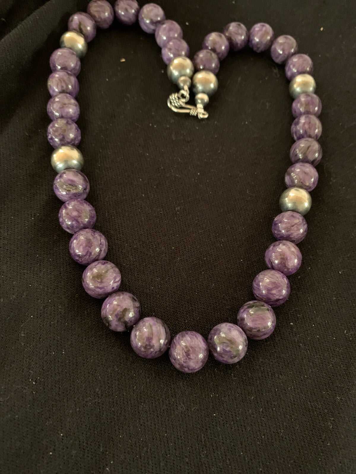 Purple Stone Bead Navajo Pearls Sterling Silver Necklace 04660