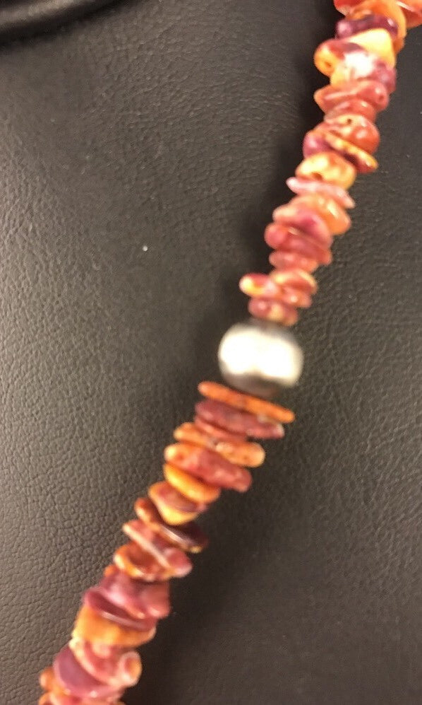 Mens Purple Spiny Oyster Navajo Sterling Silver Beads Necklace 21"