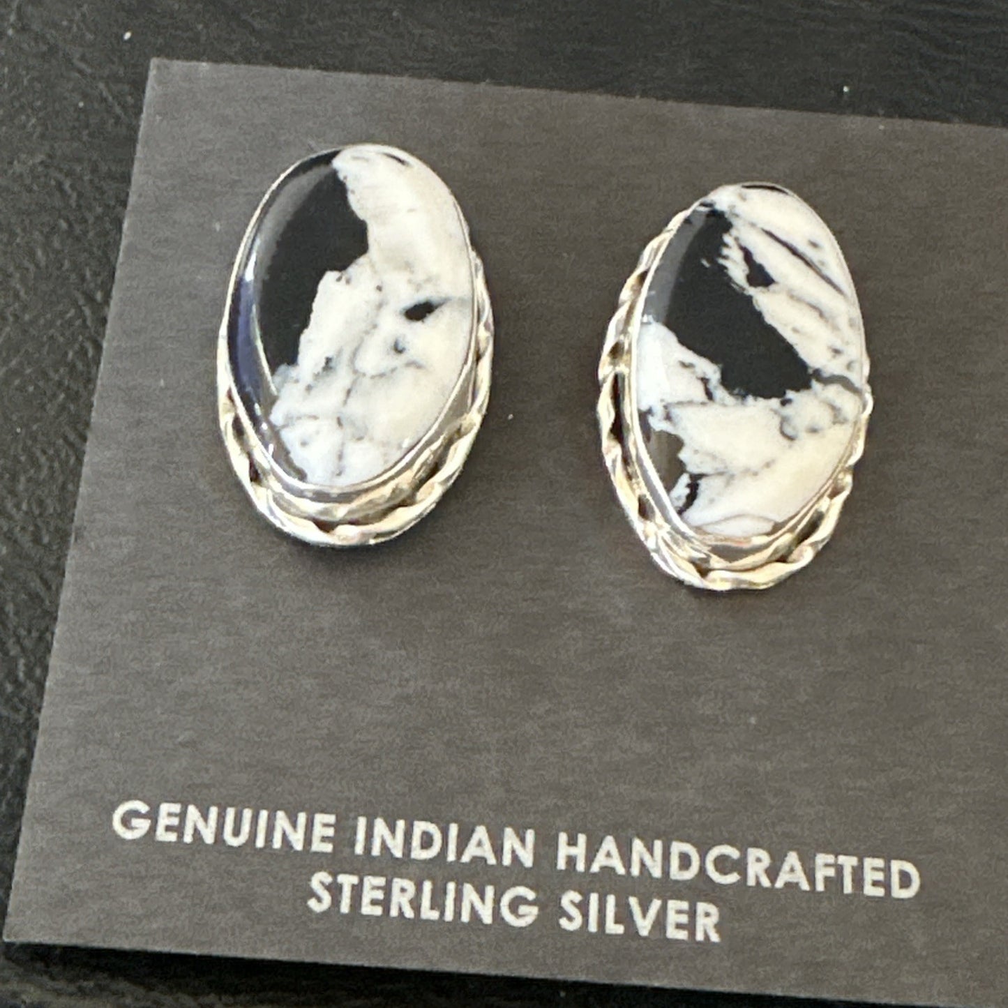 Women White Buffalo Turquoise Navajo Sterling Silver Post Earrings 19096