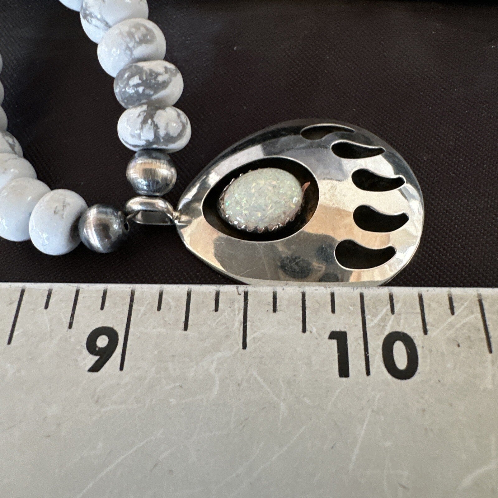 Mens White Opal BearPaw Pendant Navajo Howlite Sterling Silver Necklace 17884