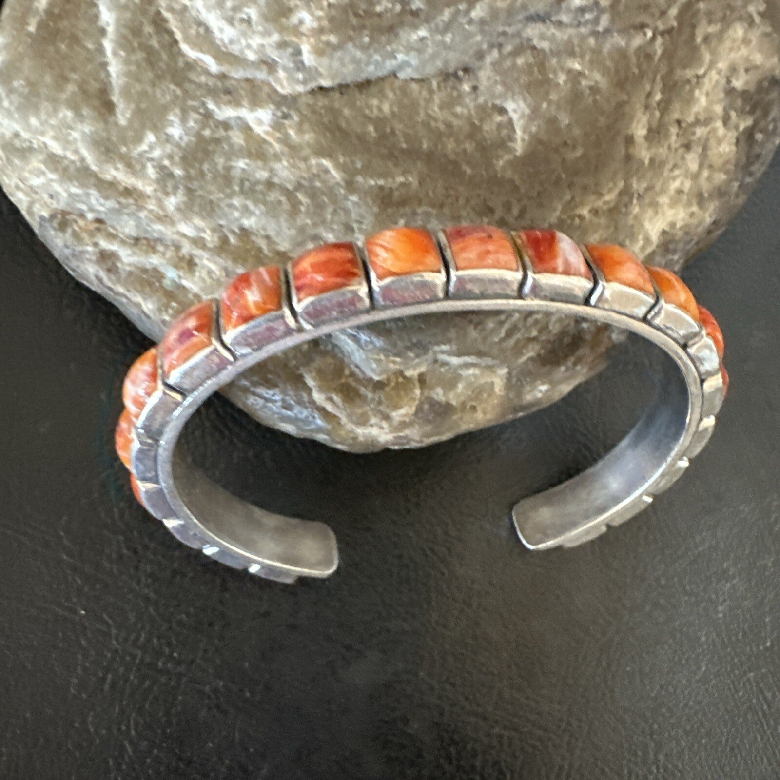 Womens Orange Red Spiny Oyster Southwestern Sterling Silver Cuff Bracelet 18376