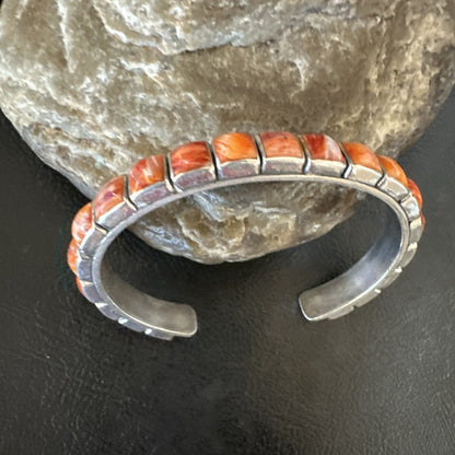 Womens Orange Red Spiny Oyster Southwestern Sterling Silver Cuff Bracelet 18376