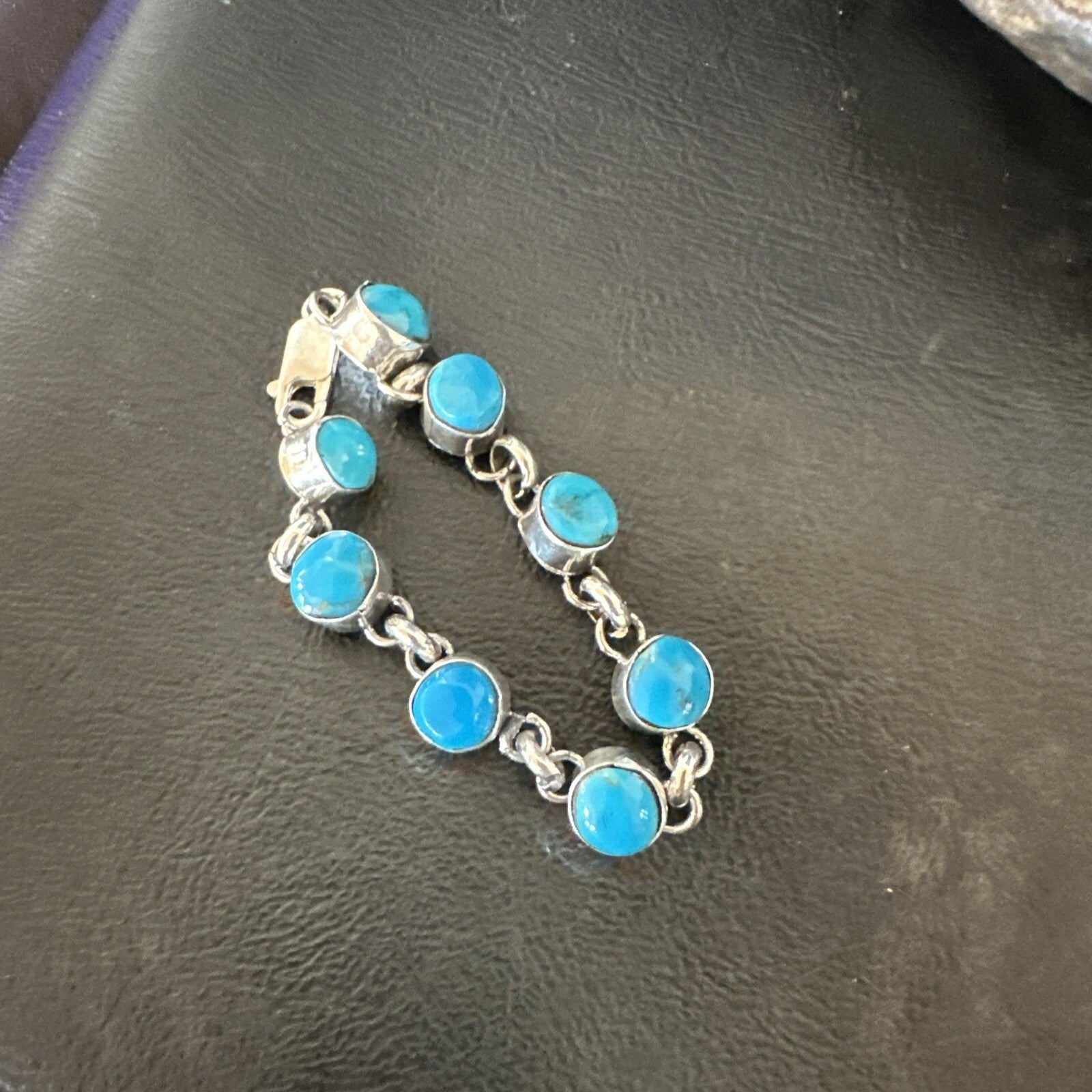 Childrens Blue Kingman Turquoise Navajo Sterling Silver Link Bracelet 6.5" 18300