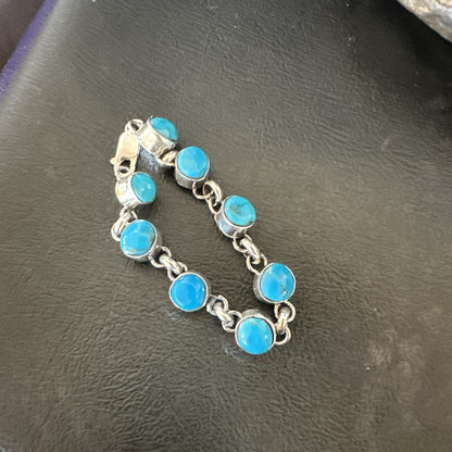 Childrens Blue Kingman Turquoise Navajo Sterling Silver Link Bracelet 6.5" 18300
