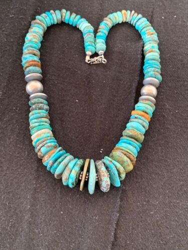 Navajo Graduated Turquoise Necklace Sterling Silver 18" 4242