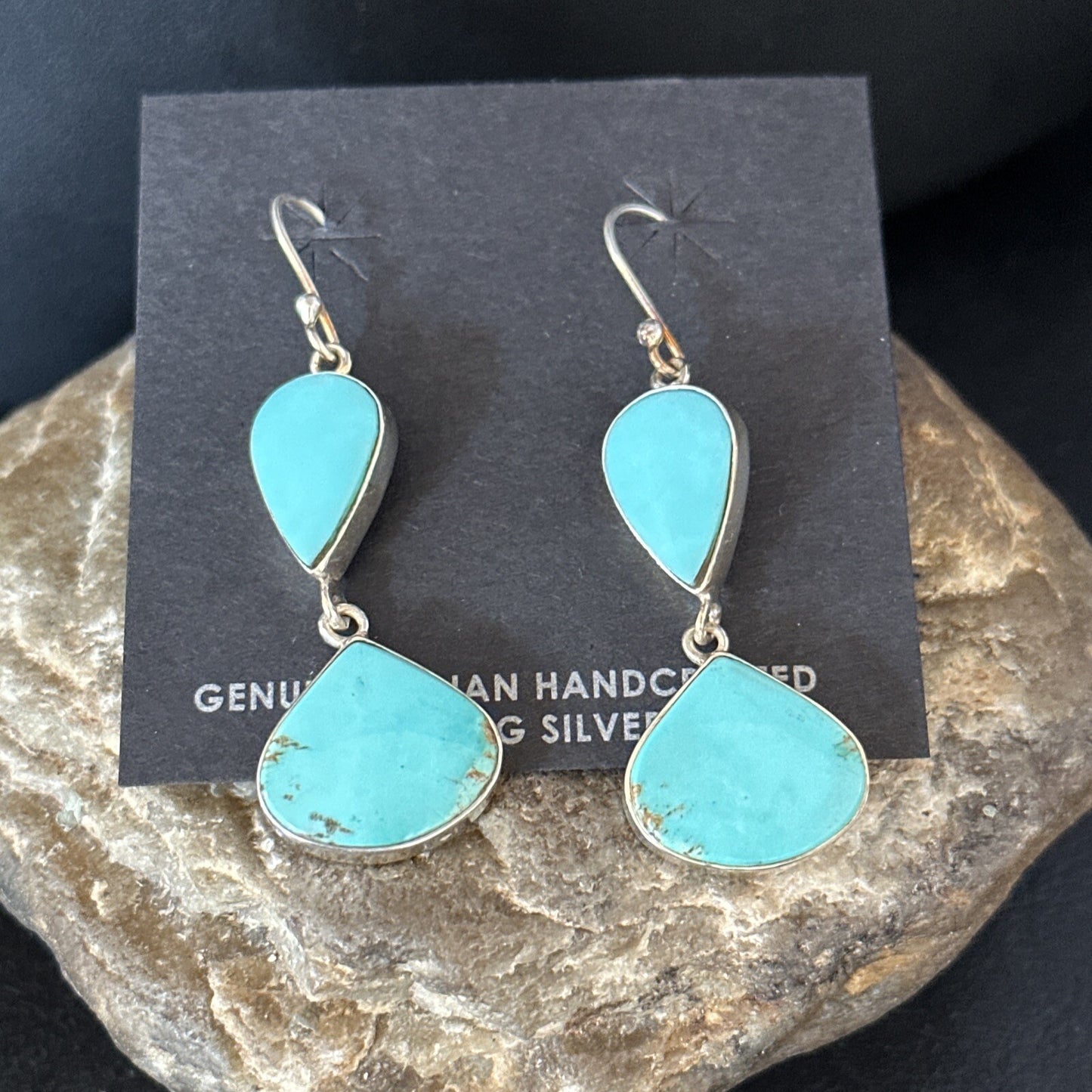 Kingman Turquoise Navajo Sterling Silver Dangle Earrings 14581