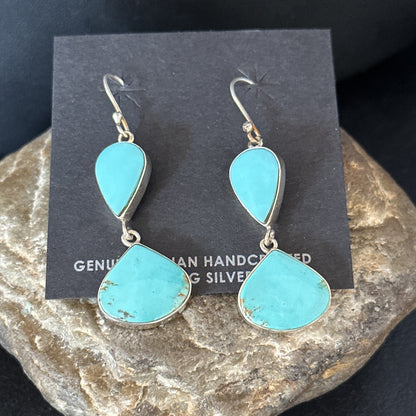 Kingman Turquoise Navajo Sterling Silver Dangle Earrings 14581