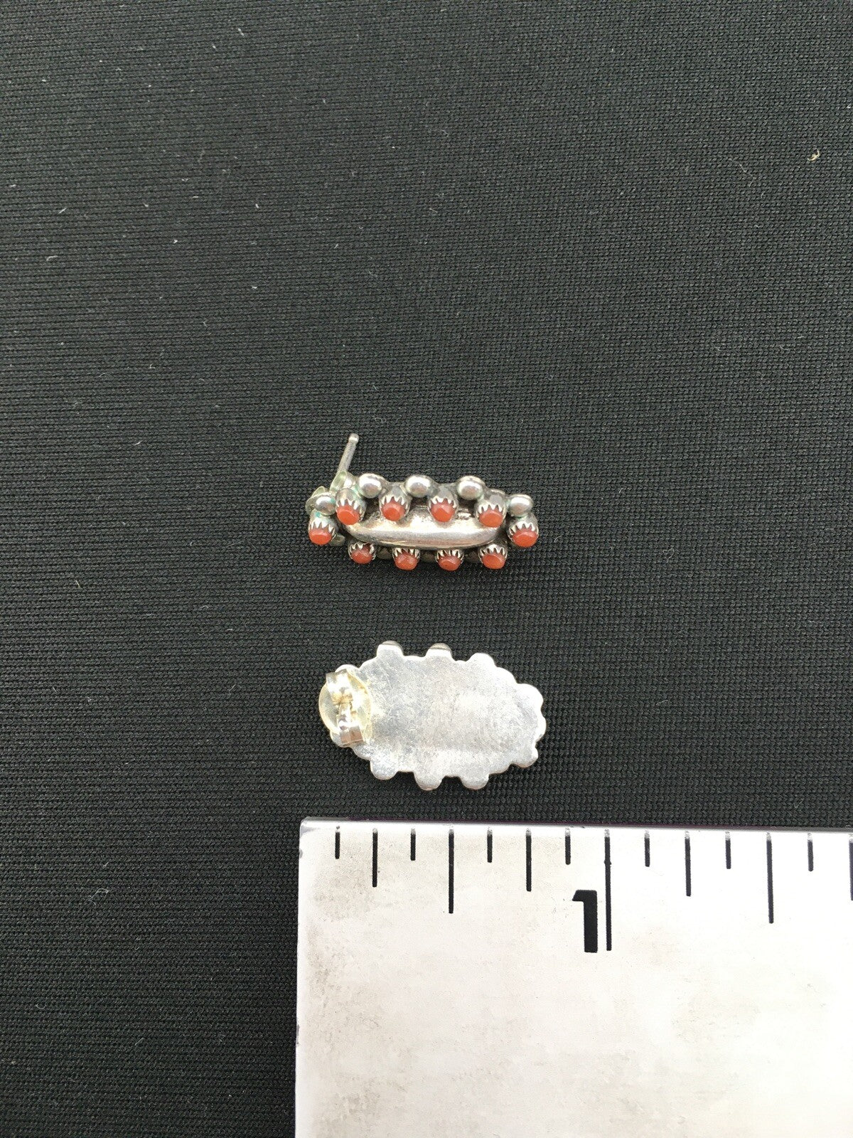 Red Coral Zuni Cluster Sterling Silver Earrings 0.75" 01094