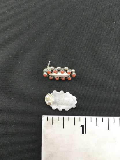 Red Coral Zuni Cluster Sterling Silver Earrings 0.75" 01094