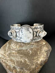 Men's Women's White Buffalo Turquoise Navajo Cuff Bracelet | Sterling Silver | Authentic Native American Handmade | 17863