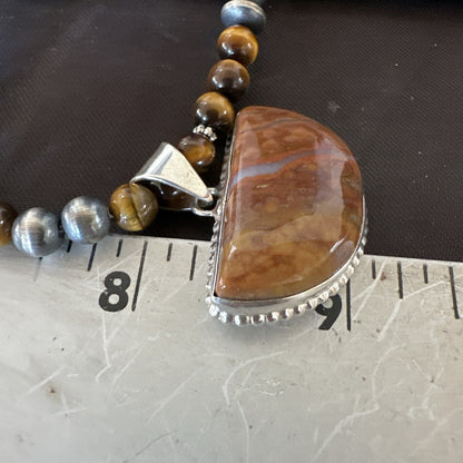Coffee Tigers Eye Jasper Sterling Silver Pendant Necklace Southwestern 18290