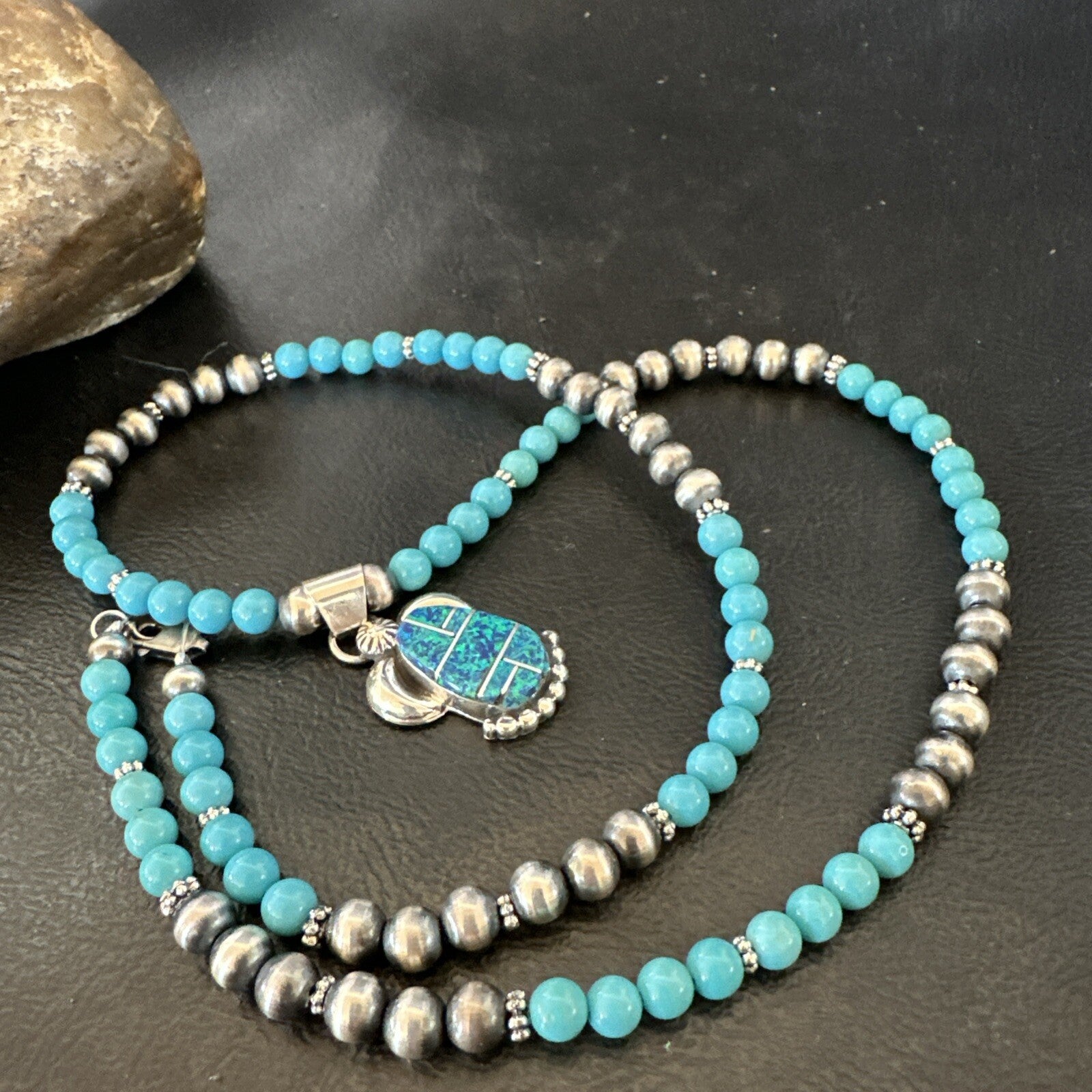 Blue Opal Pendant Turquoise Navajo Sterling Silver Necklace 23" 18736