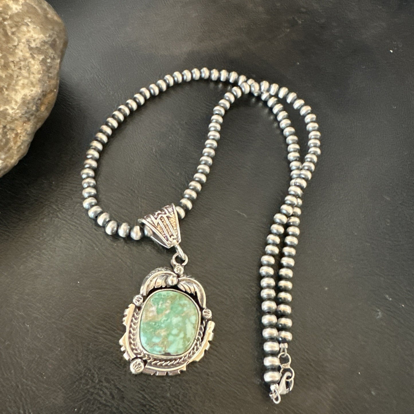 WoMens Navajo Sterling Silver  Green Royston Turquoise Necklace Pendant 19365