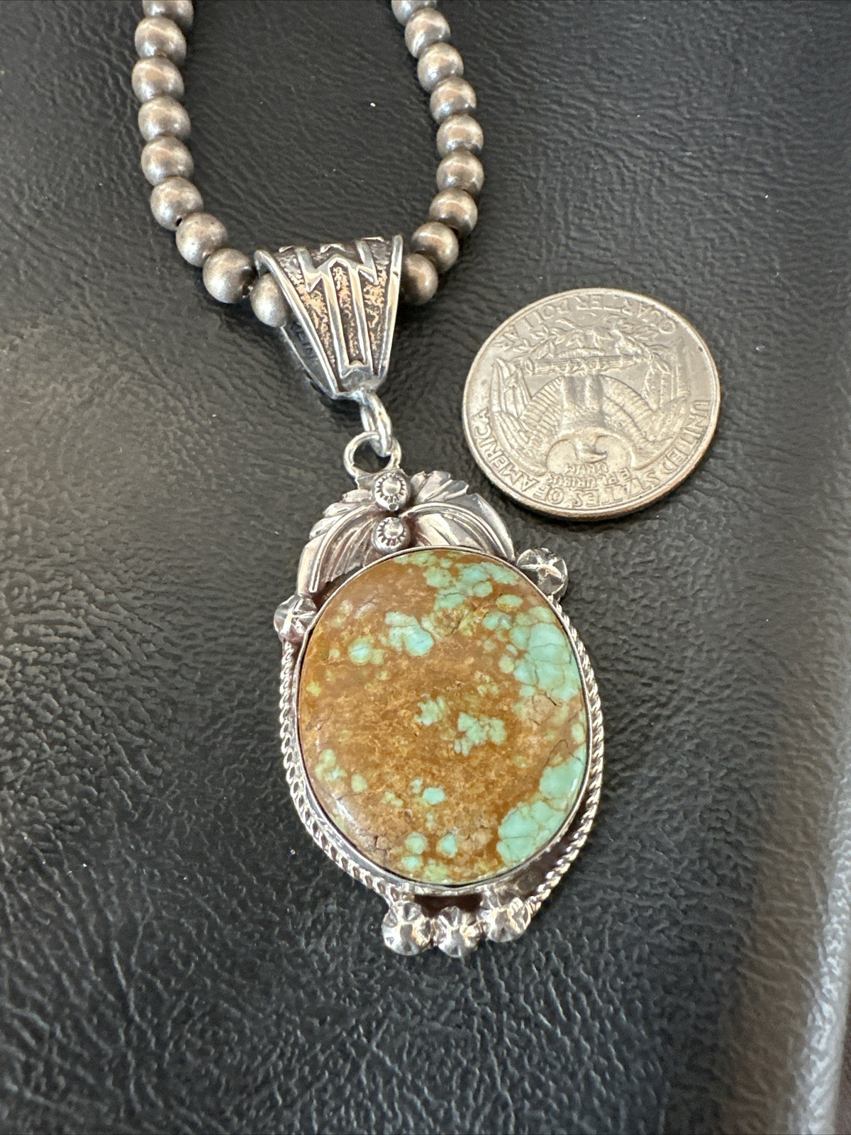 Mens Blue Turquoise#8 Pendant Navajo Sterling Silver Necklace 18070