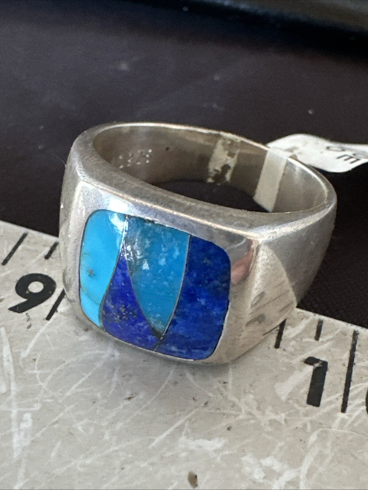 MultiColor Navajo Sterling Turquoise Lapis Inlay Ring Sz 10 18816