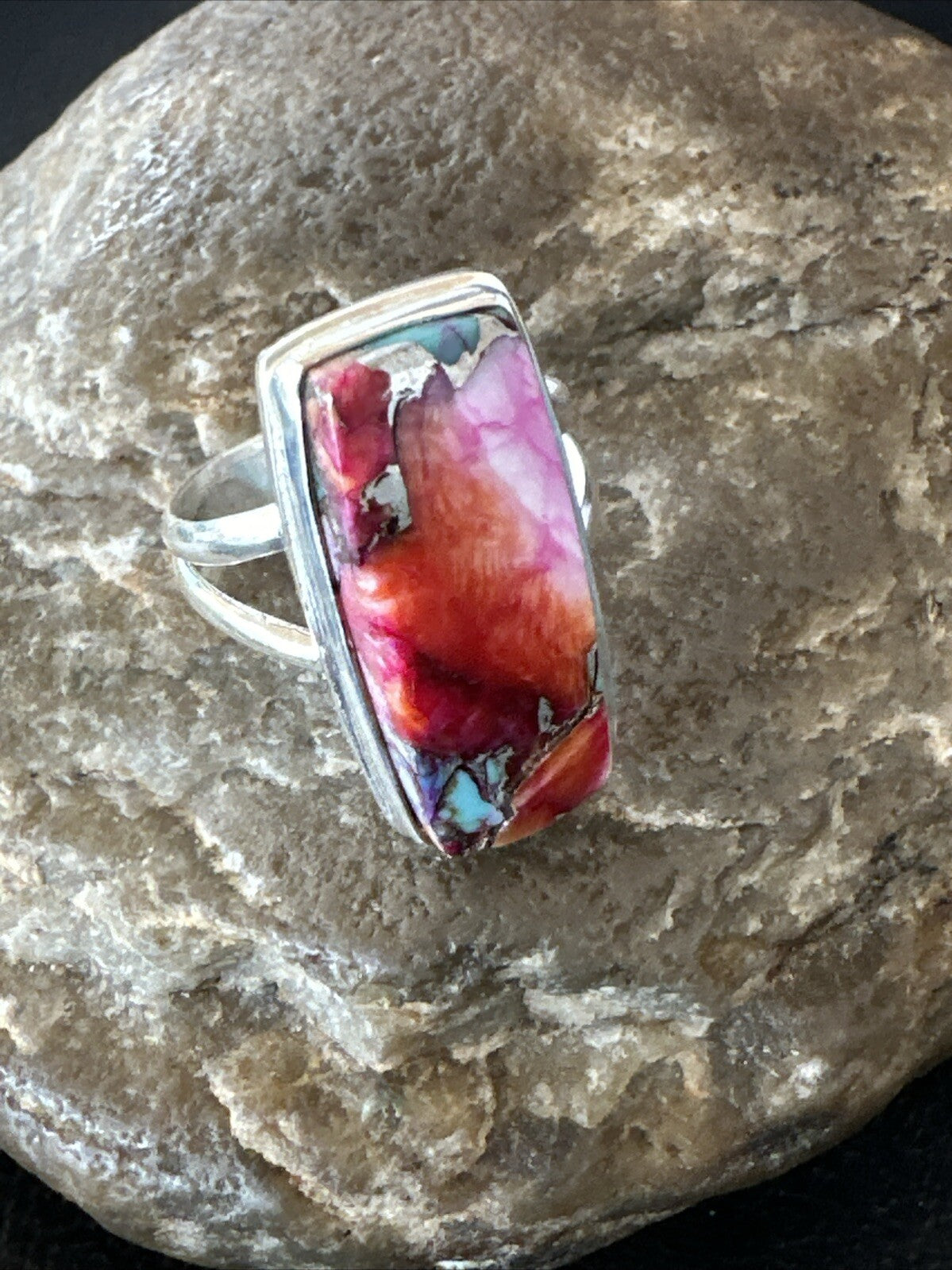 Blue Turquoise Spiny Oyster Southwestern Sterling Silver Ring Size 9 18465