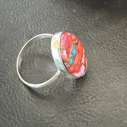 Blue Turquoise Spiny Oyster Southwestern Sterling Silver Ring Size 11 18447