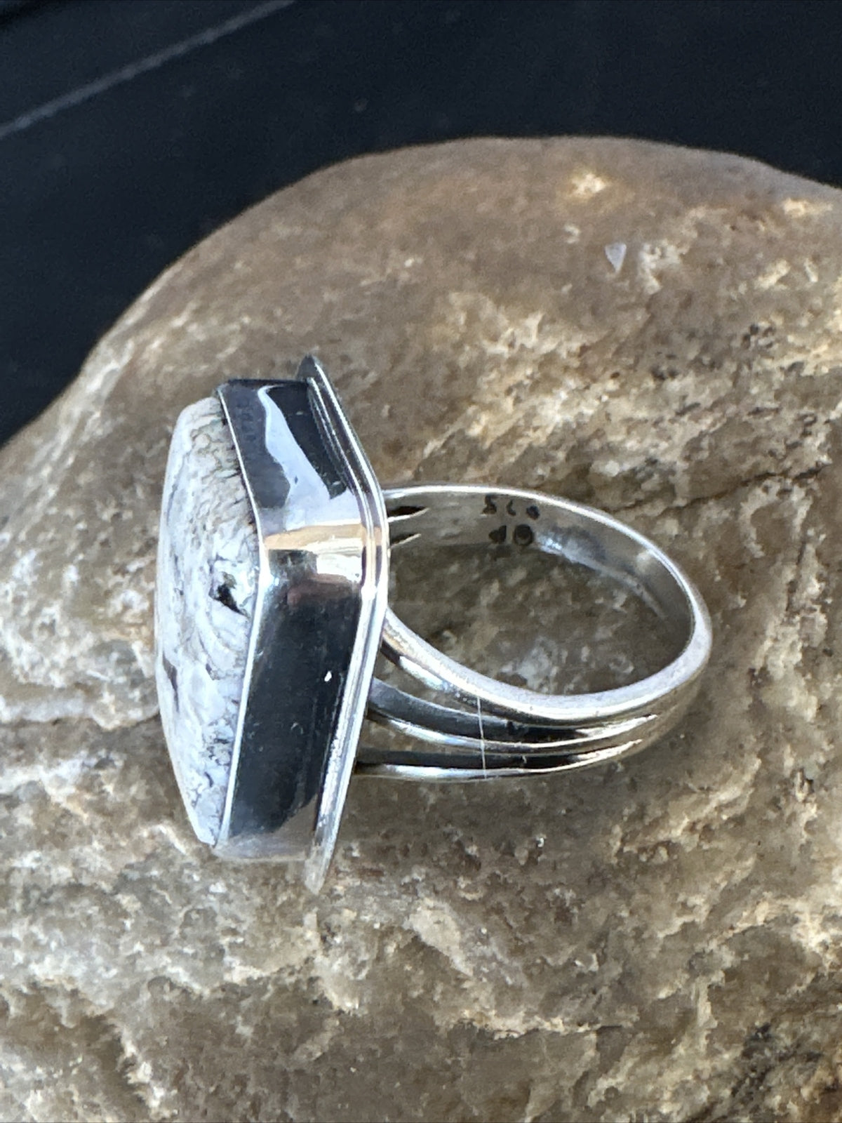 Navajo Sterling Silver White Buffalo Turquoise Ring Size 8.5 19307