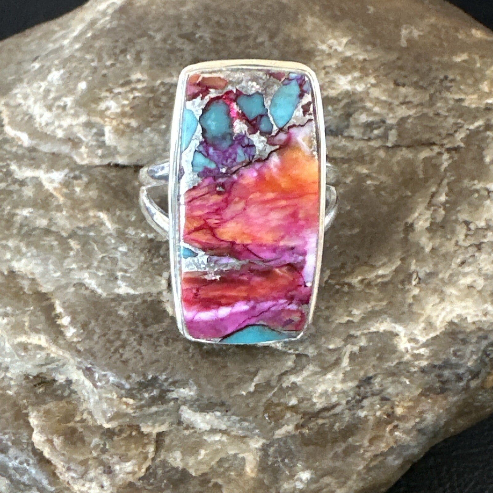 Blue Turquoise Spiny Oyster Navajo Sterling Silver Ring Size 9 18221