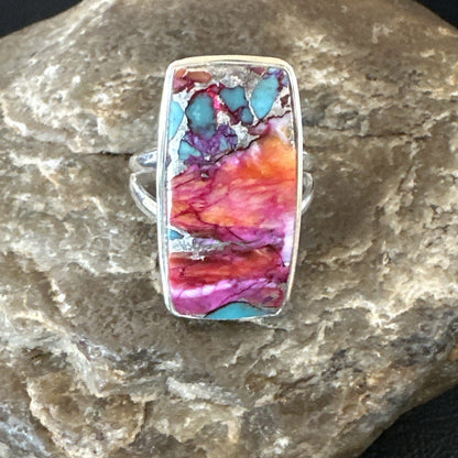 Blue Turquoise Spiny Oyster Navajo Sterling Silver Ring Size 9 18221