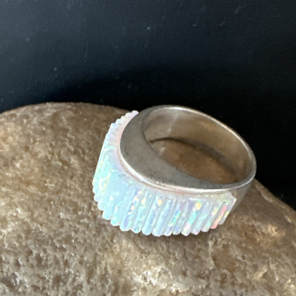 Blue Opal Navajo Band Inlay Ring Size 6 | Sterling Silver | Authentic Native American Handmade | 18801