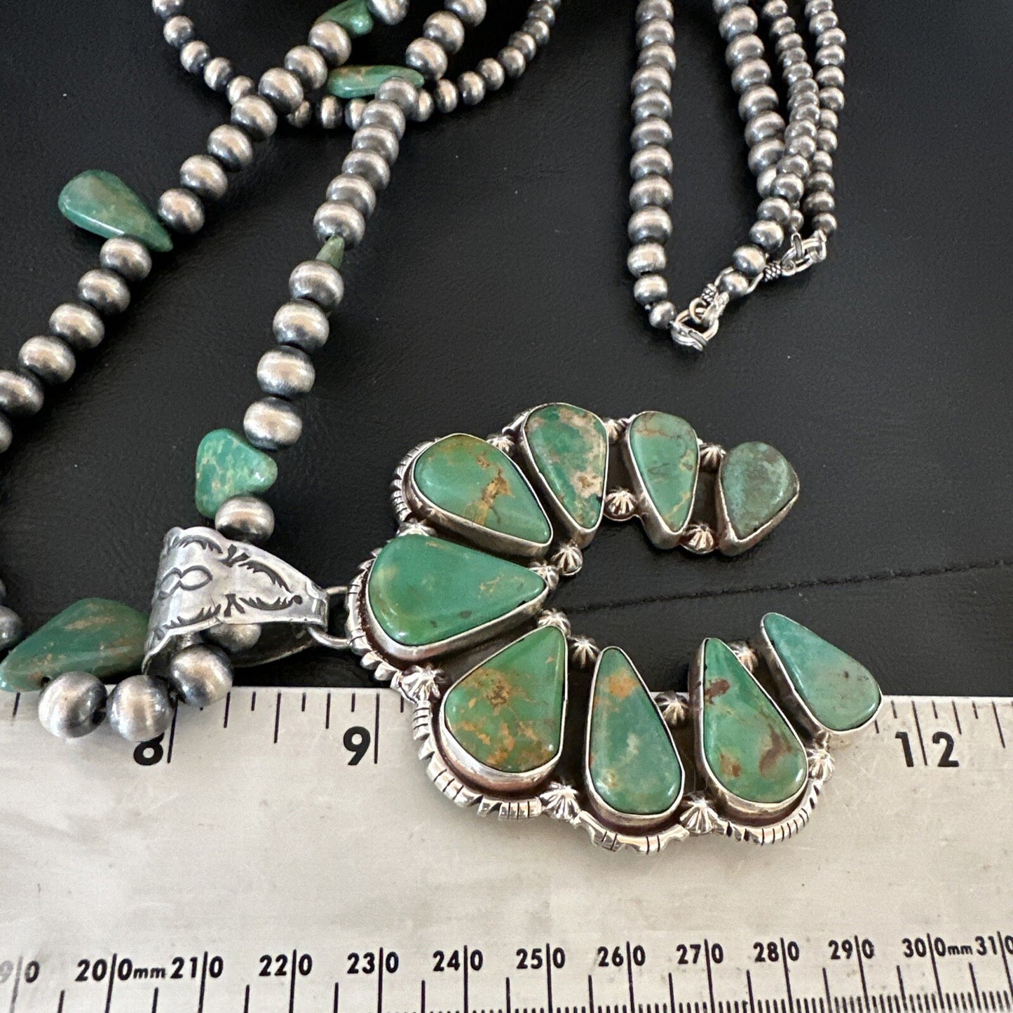 Mens Green Turquoise Naja Pendant Navajo Sterling Silver Necklace 28" 17380