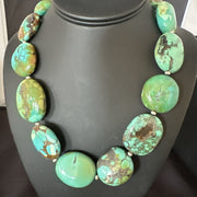 Blue Green Turquoise Nugget Chunky Navajo Necklace 20" | Sterling Silver | Authentic Native American Handmade | 19250