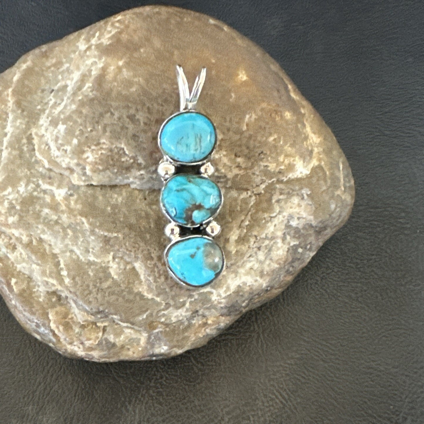 Blue Turquoise 3 Stone Navajo Sterling Silver Cluster Pendant Only 18347